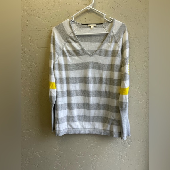 Lisa Todd 100% cotton small striped v-neck sweater. Light academia preppy - Picture 2 of 8